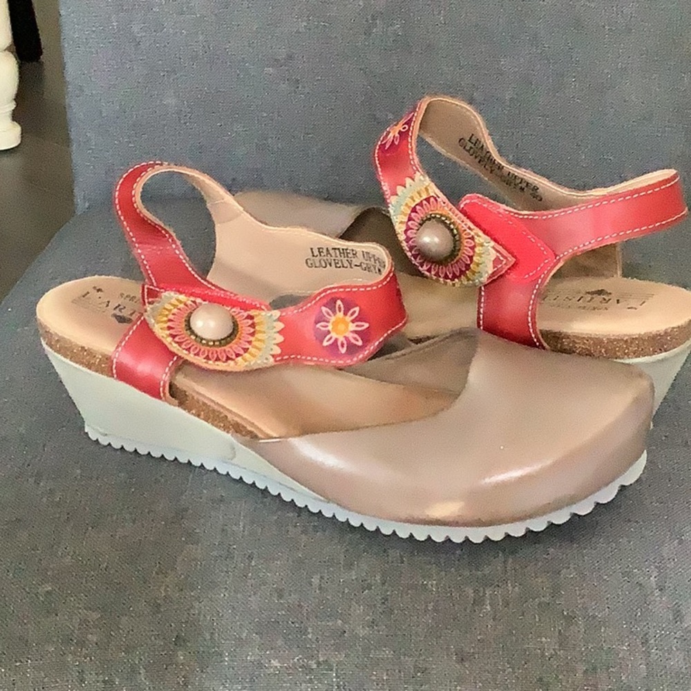 Spring Step L’Artiste taupe with red strap wedge shoe size 40. - Picture 4 of 5